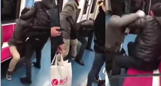 بالفيديو.. شجار عنيف بين راكبين على متن قطار